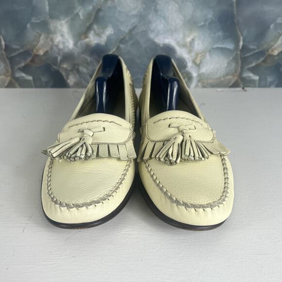 Bragano Mocassin Loafers Men\'s 8.5M Cream Leather Tassel Made in Italy main image 5